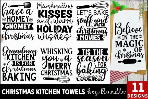 Christmas Kitchen Towels Svg Bundle Gráfico Artesanato Por Cut File