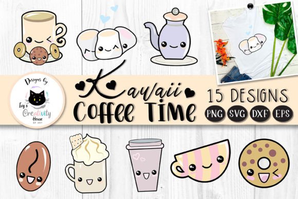 Cute Kawaii Coffee SVG | Kawaii Clipart Gráfico Ilustrações para Impressão Por Ivy’s Creativity House