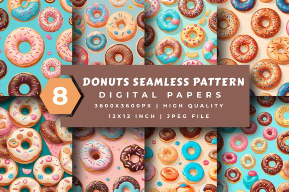 Donuts Pattern Digital Paper Graphic Patterns By srempire