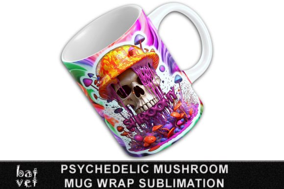Psychedelic Mushroom Mug Wrap Design PNG Illustration Artisanat Par BatVet