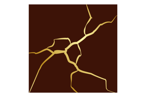 Square Card with Kintsugi Cracks. Golden Graphic Illustrations By vectorbum