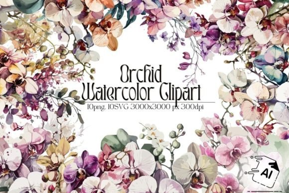Watercolor Orchid Clipart Graphic Illustrations By Line Store