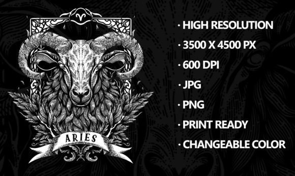 Aries Zodiac Sign - Engraving Artwork Graphic Illustrations By TSR.ARTWORK