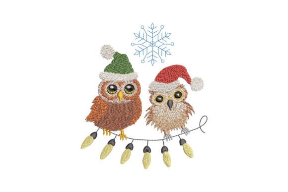 Christmas Owls on a Garland Baby Animals Embroidery Design By EmbArt