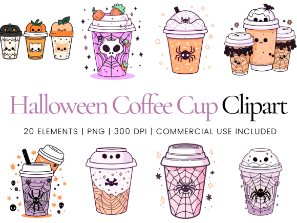 Spooky Kawaii Halloween Coffee Cup Graphic AI Transparent PNGs By Ikota Design