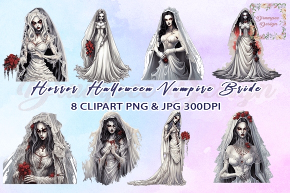 Horror Halloween Vampire Bride Clipart Gráfico Manualidades Por Drumpee Design