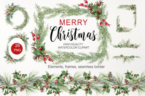 Watercolor Christmas Greenery Clipart Graphic Illustrations By WatercolorGardens