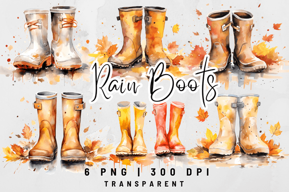 Watercolor Fall Rain Boots / Wellies Graphic Illustrations By kathyfoxdesign
