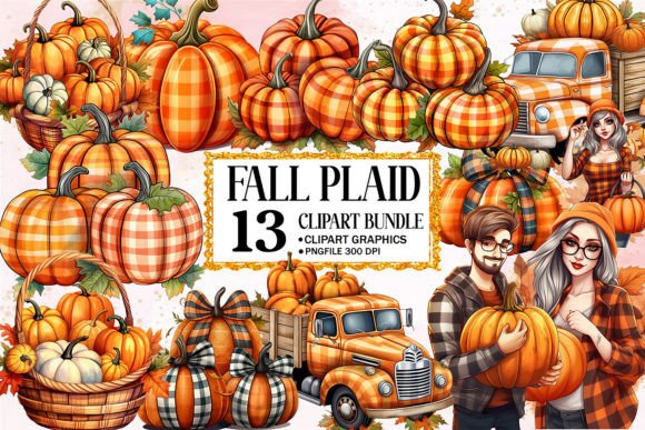 Fall Plaid Pumpkin Sublimation Clipart Grafik Druckbare Illustrationen Von Ak Artwork