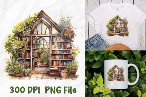 Retro Library Garden Book Plants Flowers Graphic T-shirt Designs By Unlimab