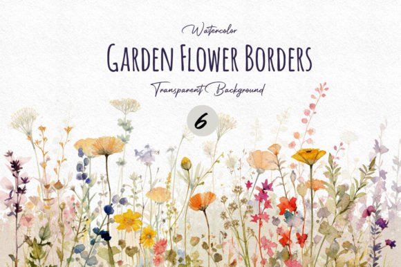Watercolor Garden Flower Border Cliparts Graphic Illustrations By DesignBible