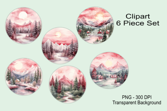 Watercolor Pink Christmas Clipart Set Graphic AI Transparent PNGs By StellarMockups&Graphics