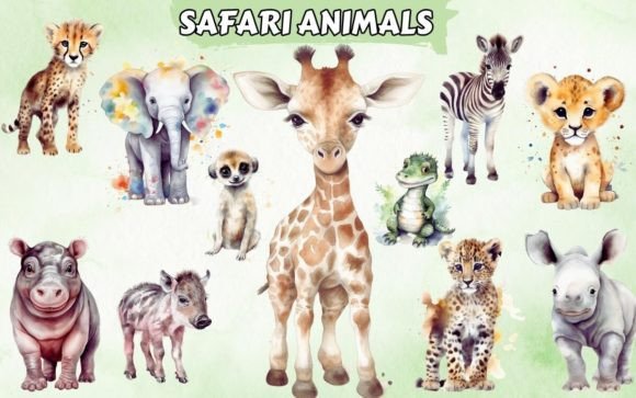 Watercolor Safari Animals Png Clipart Grafik Druckbare Illustrationen Von A Design