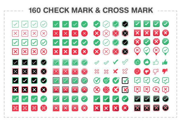 160 Check Mark & Cross Mark Symbols Graphic Icons By Ctrl[A]Studio