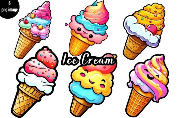 Cute Ice Cream Stickers Bundles Illustration Artisanat Par Digital Design Arts