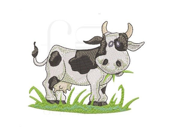 Eating Cow Farm Animals Embroidery Design By Funky Stitches