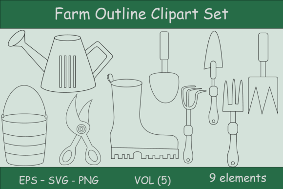 Outline Farm Equipment Clipart Set Graphic Crafts By Ahmed Sherif