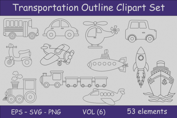 Outline Transportation Clipart Bundle Graphic Crafts By Ahmed Sherif