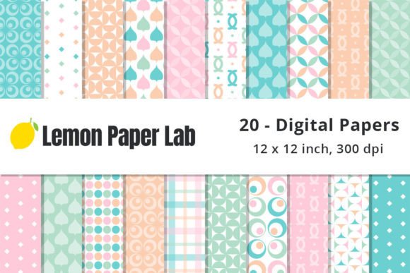 Pastel Digital Scrapbook Paper Illustration Modèles de Papier Par Lemon Paper Lab