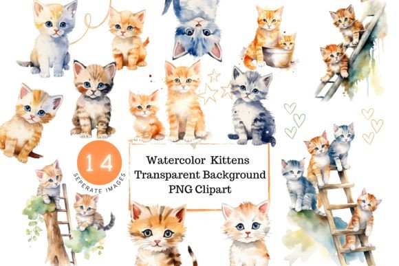 Watercolor Cute Kittens Cats PNG Graphic AI Illustrations By Layla Watercolor Art