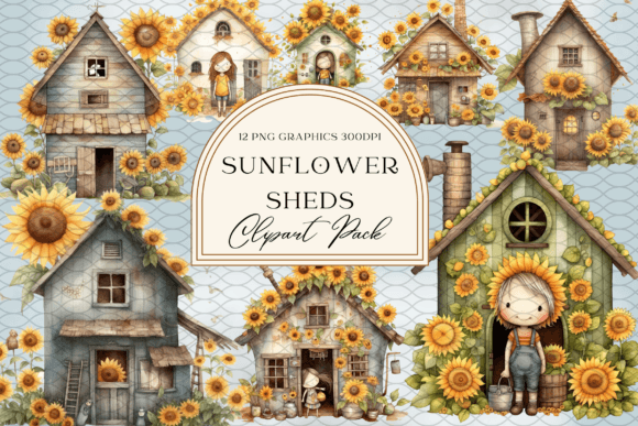 Watercolor Sunflower Shed Fall Flowers Graphic Illustrations By SBFdesigns