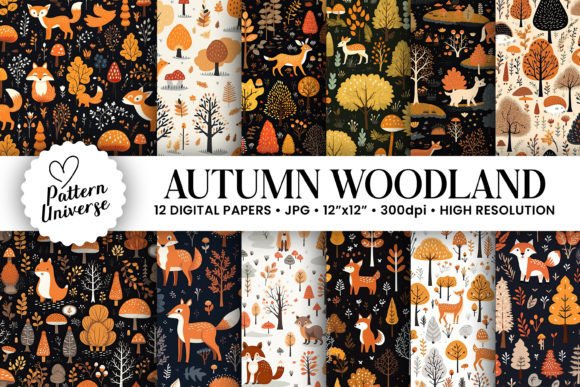 Autumn Woodland Animals Digital Papers Gráfico Patrones de Papel Por Pattern Universe