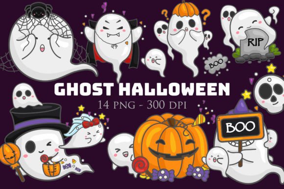 Funny Ghost Halloween Cartoon Clipart Graphic Illustrations By Peekadillie