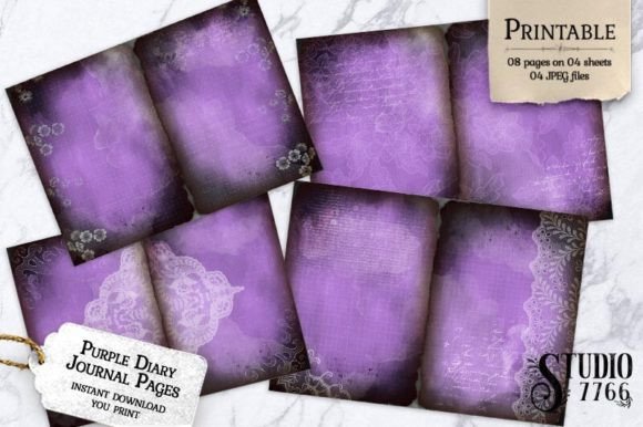Purple Diary Junk Journal Pages Afbeelding Afdruk Sjablonen Door Studio 7766