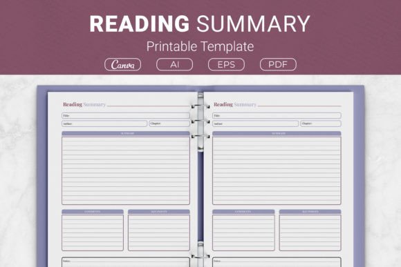 Reading Summary Printable Template Graphic KDP Interiors By JUNDI