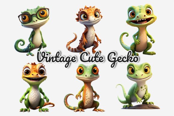 Vintage Cute Gecko Cartoon Sublimation Graphic Illustrations By Gemstone