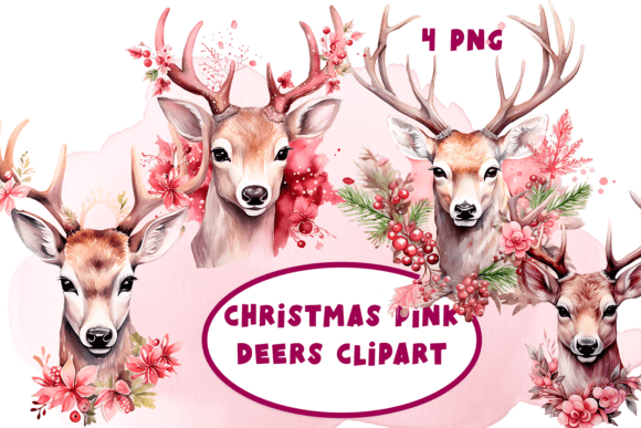 Watercolor Head Deers Christmas Clipart Illustration Illustrations Imprimables Par ElenaZlataArt