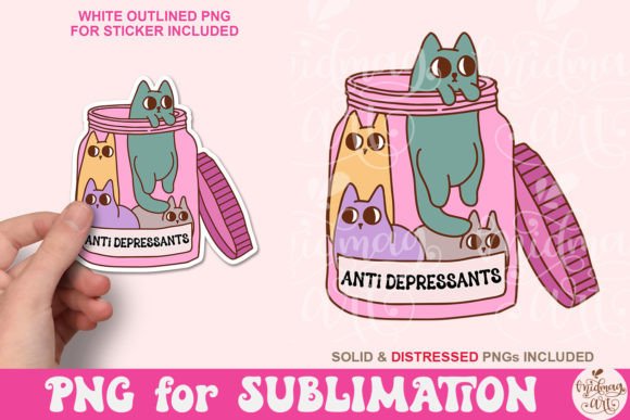 Antidepressant Cat PNG, Funny Mental Png Graphic Objects By MidmagArt