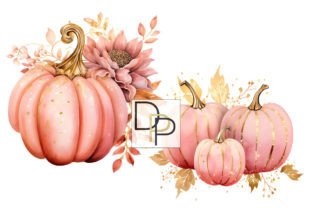 Blush Pink and Glitter Pumpkin Clipart Graphic Illustrations By Digital Paper Packs 3