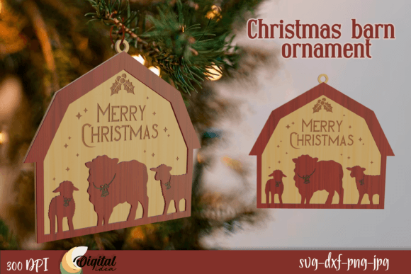 Christmas Barn Ornament Laser Cut Graphic Crafts By Digital Idea