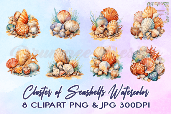 Cluster of Seashells Watercolor Clipart Afbeelding Crafts Door Drumpee Design