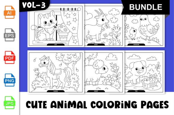 Cute Animal Coloring Pages Vol-3 Gráfico Páginas y libros de colorear para niños Por Color moon