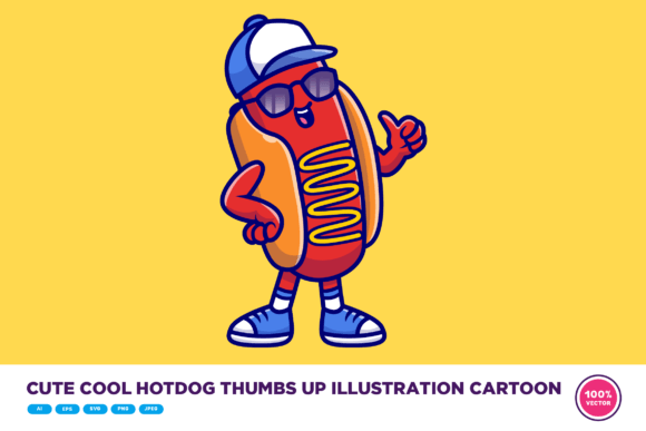 Cute Cool Hotdog Thumbs Up Illustration Grafik Druckbare Illustrationen Von catalyststuff