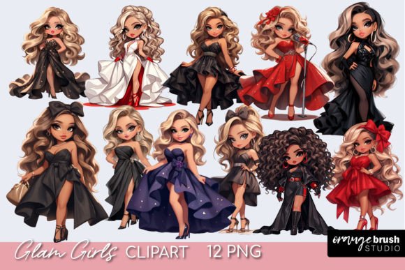 Fashion Clipart Chibi Glam Girl Bundle Grafika Ilustracje do Druku Przez Orange Brush Studio