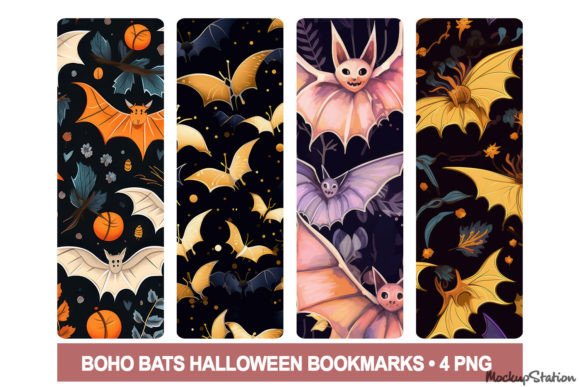 Halloween Bookmarks Bats Printable PNG Gráfico Gráficos de IA Por Mockup Station