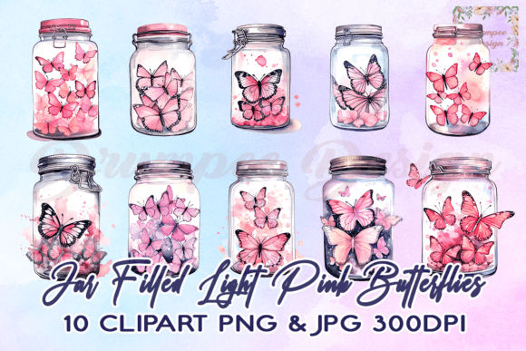 Jar Filled Light Pink Butterflies Grafik Plotterdateien Von Drumpee Design