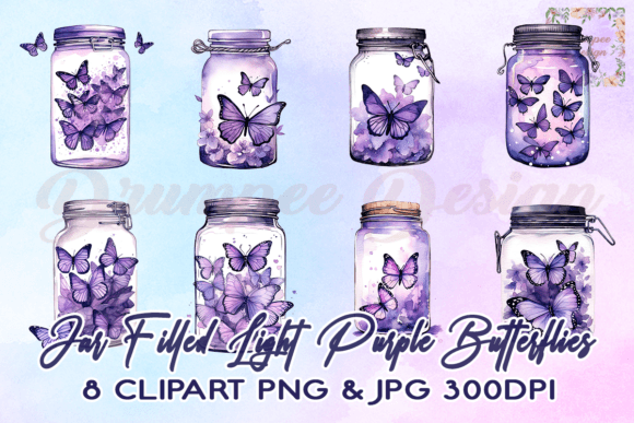 Jar Filled Light Purple Butterflies Graphic Crafts By Drumpee Design