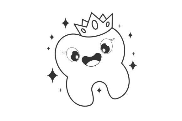 Tooth and Royal King Cartoon Design Line Grafika Ilustracje do Druku Przez wawadzgn