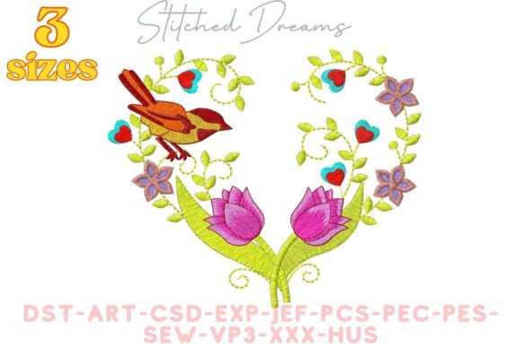 Bird and Flowers Bruiloftbloemen Borduurwerkdesigns Door Stitched Dreams