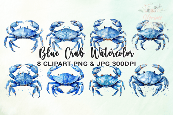 Blue Crab Watercolor Clipart Graphic Crafts By Venime