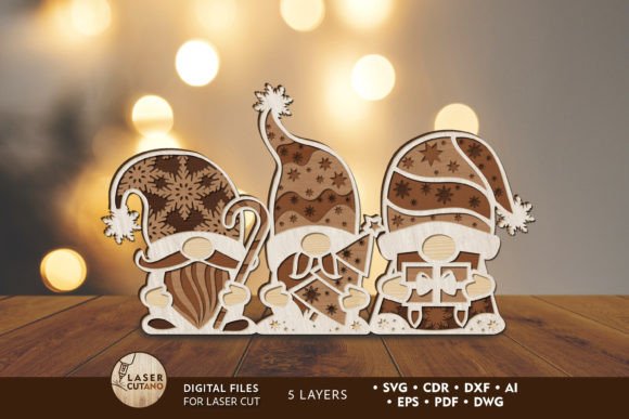CHRISTMAS GNOMES Multilayer Cut Template Graphic 3D SVG By LaserCutano