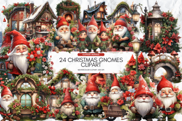 Christmas Gnomes Village Clipart Graphic Illustrations By Markicha Art