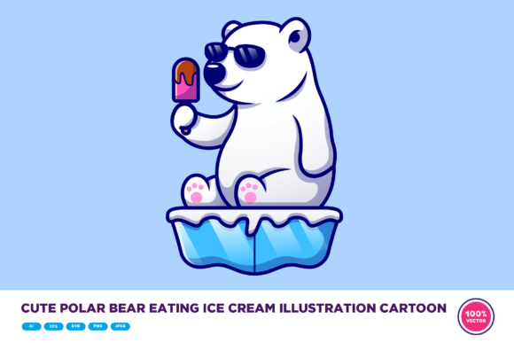 Cute Polar Bear Eating Ice Cream Cartoon Illustration Illustrations Imprimables Par catalyststuff