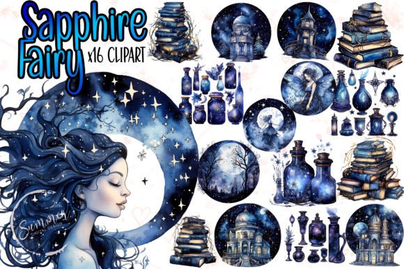Watercolor Sapphire Witch Spooky Night Graphic Illustrations By Summer Digital Design