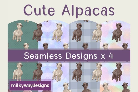 Cute Alpacas Seamless Repeat Designs X4 Gráfico Patrones de Papel Por MilkyWayDesigns