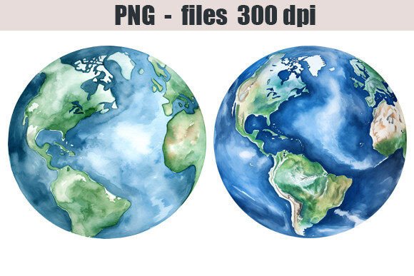 Planet Earth Watercolor Clipart Graphic Illustrations By 3DREAM